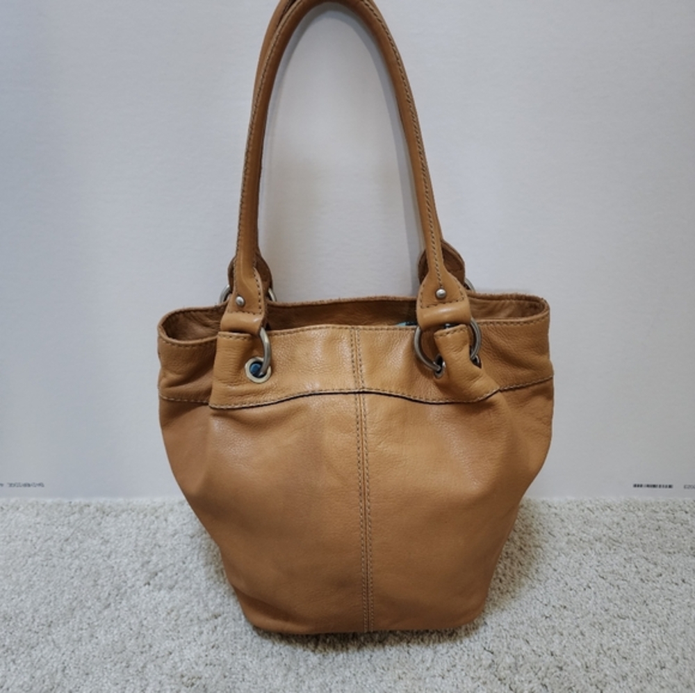 TIGANELLO SHOULDER BAG WITH DOUBLE STRAPS, GENUINE LEATHER, CARMEL COLOR